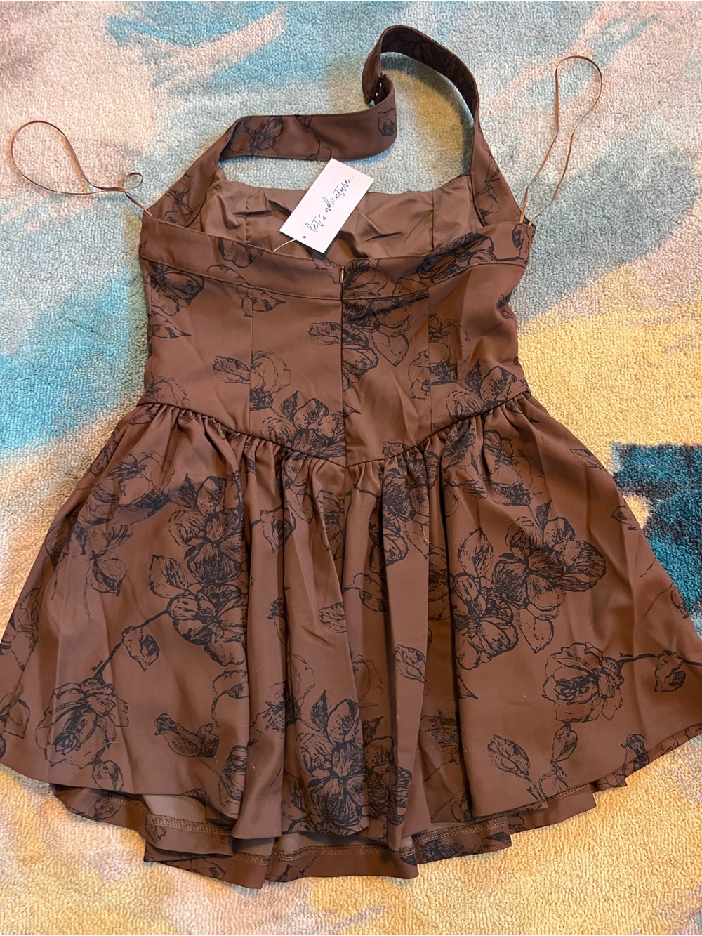 12th Tribe Chocolate Rouge Drop Waist Halter Mini Dress Womens Size L - Picture 3 of 3